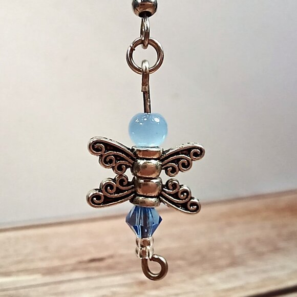 Blue Crystal Dragonfly Dangle Earrings - Picture 7 of 9